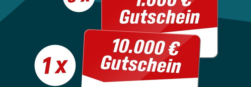 Fünf Geschenkgutscheine im Wert von je 1.000 Euro und ein Geschenkgutschein im Wert von 10.000 Euro